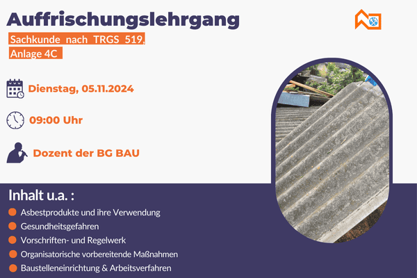 Auffrischungslehrgang zur Sachkunde nach TRGS 519, Anlage 4C – 05.11.2024