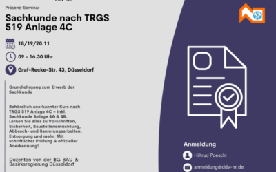 Grundlehrgang TRGS 519 Anlage 4C – Sachkunde für Arbeiten an Asbestzementprodukten in Düsseldorf ab 18.11.2025