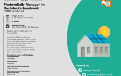 ZVDH-zertifizierter Photovoltaik-Manager 2026 in Düsseldorf – Weiterbildung für das nordrheinische Dachdeckerhandwerk